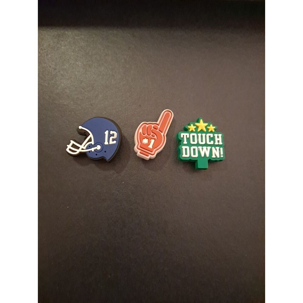 Lot Of 3 Football‎ Themed Croc Charm Jibz #1 Fan, Touchdown, #12 Helmet